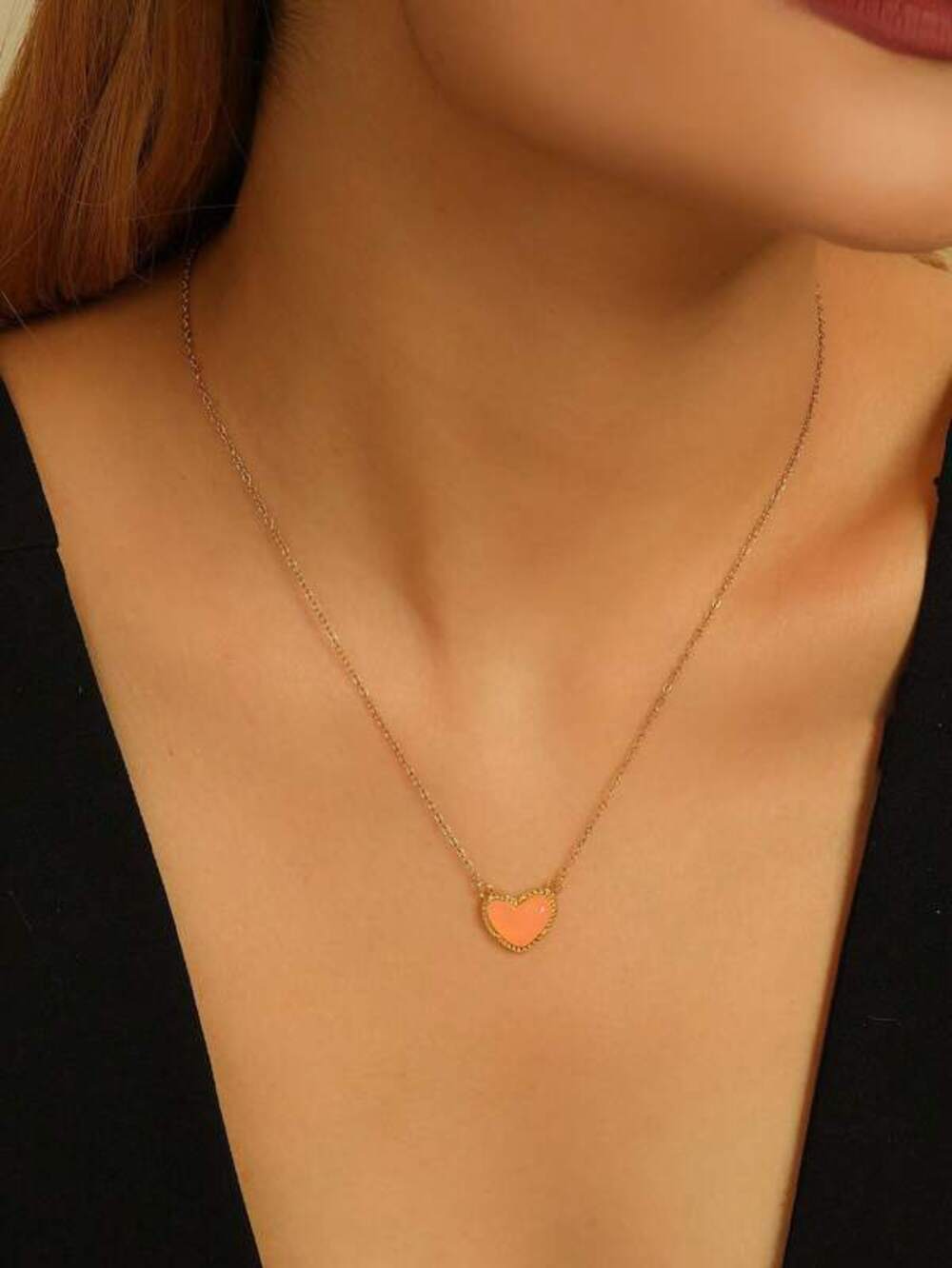 1pc Minimalist Chic Dainty Heart Shape Pendant Necklace, , Valenti